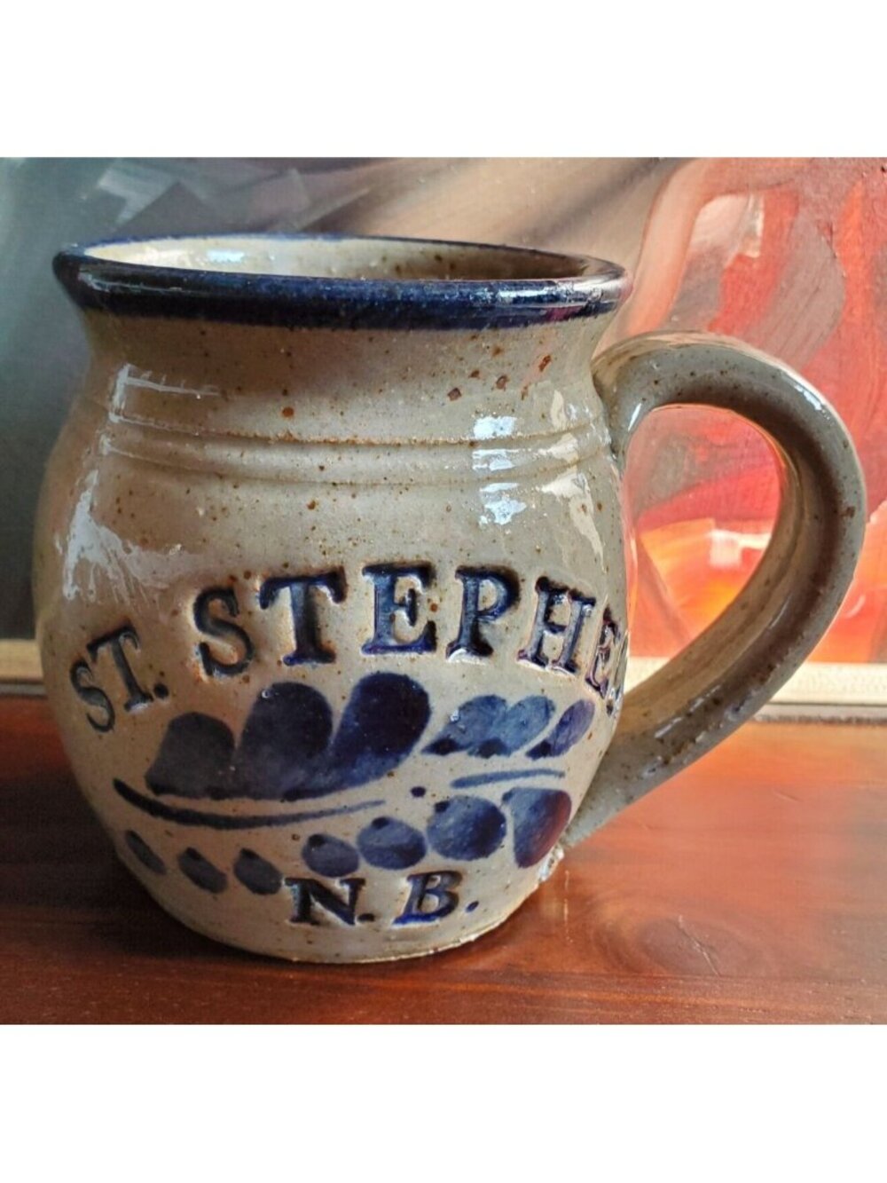 St Stephen New Brunswick N.B. Studio Pottery Mug Signed Blue Gray Canada